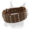 Extra Wide Boxer Leather Collar with Columns of Spikes and Studs