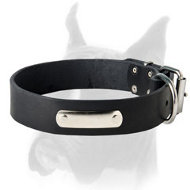 Leather Dog Collar with nickel ID-plate for Boxer