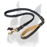 Braided leather Boxer leash for walking