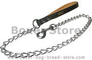 Quality dog leash with leather handle and Herm Sprenger chain and snap hook for Boxer