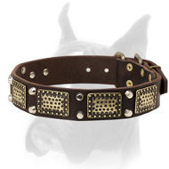 Exquisite Handcrafted Leather Collar for Boxer With Brass and Nickel-plated Decorations