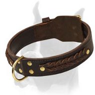 Extra Wide Leather Collar with Stylish Braids for Boxer