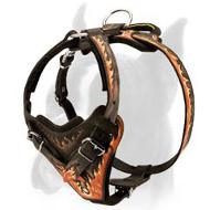 Handcrafted Leather Harness for Boxer Breed with Unique Fire Painting