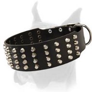 Extra Wide Leather Collar for Boxer with 4 Rows of Pyramids