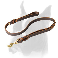 Stylish braided Boxer leather leash with additional handle