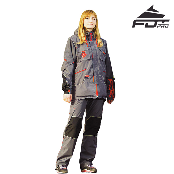 Dog Training Suit Grey Color with Reflective Trim for Any Weather