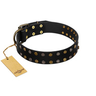 "Star Way" FDT Artisan Black Leather Boxer Collar with Bronze-like and Silver-like Star Studs