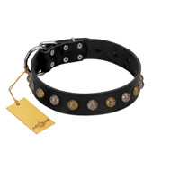"Inky Prettification" FDT Artisan Black Leather Boxer Collar with One Row of Studs