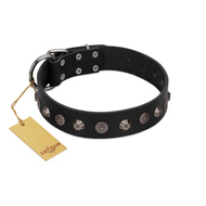 "Black Knight" Handmade FDT Artisan Black Leather Boxer Collar with Silver-Like Studs