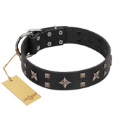 "Star Excitement" Modern FDT Artisan Black Leather Boxer Collar with Studs and Stars