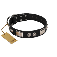 "Grand Wear" FDT Artisan Black Leather Boxer Collar with Shining Plates and Spiked Studs
