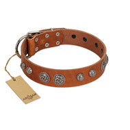 "Era Infinitum" FDT Artisan Tan Leather Boxer Collar Adorned with Chrome-plated Circles