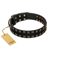 "Refined Pattern" FDT Artisan Black Leather Boxer Collar with Two Rows of Stunning Decorations