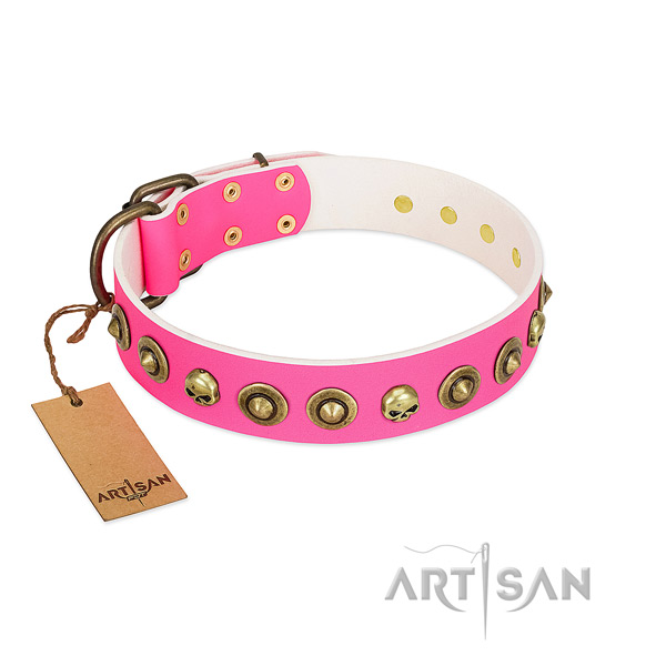 Stylish design leather dog collar with rust-proof decorations