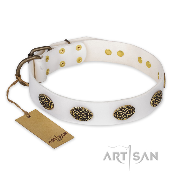 Incredible full grain genuine leather dog collar with reliable traditional buckle