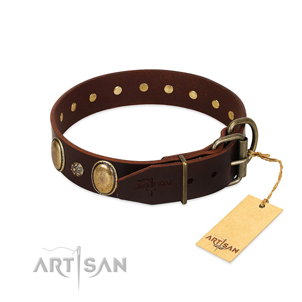Comfortable wearing soft natural genuine leather dog collar
