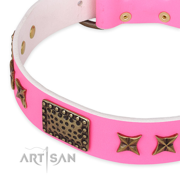 Full grain genuine leather collar with rust resistant D-ring for your impressive dog