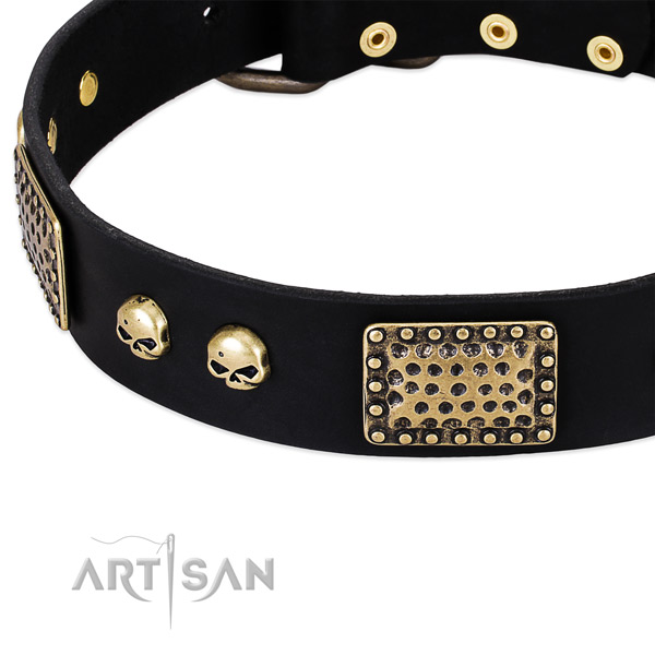 Durable decorations on natural genuine leather dog collar for your pet
