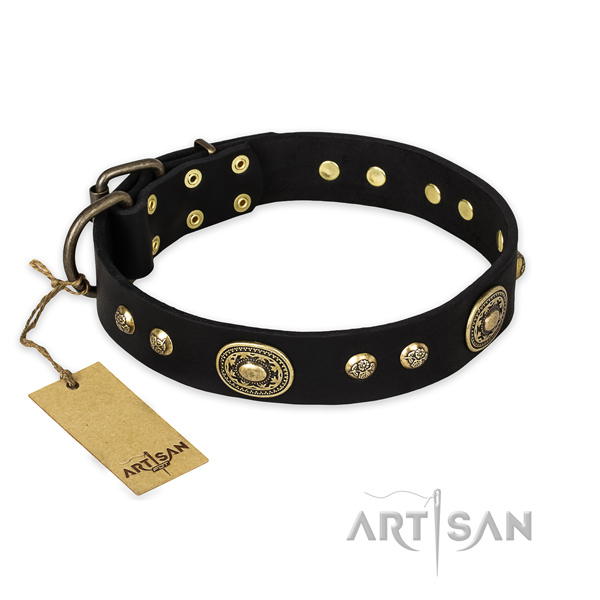 Exquisite full grain natural leather dog collar with durable fittings