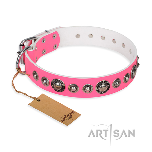 Genuine leather dog collar made of top notch material with durable traditional buckle