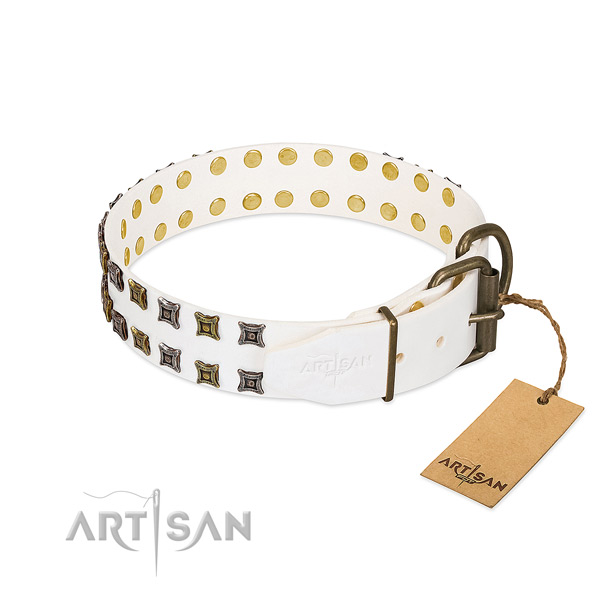 Leather collar with stylish decorations for your pet