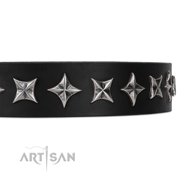 Daily walking embellished dog collar of high quality full grain natural leather