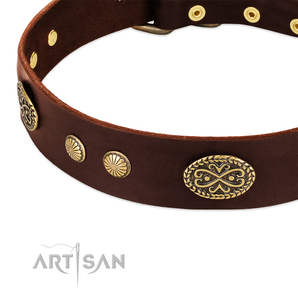 Corrosion proof D-ring on full grain leather dog collar for your doggie