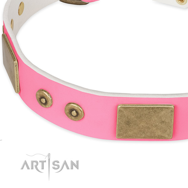 Natural genuine leather dog collar with studs for daily use