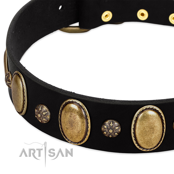 Comfy wearing reliable full grain natural leather dog collar