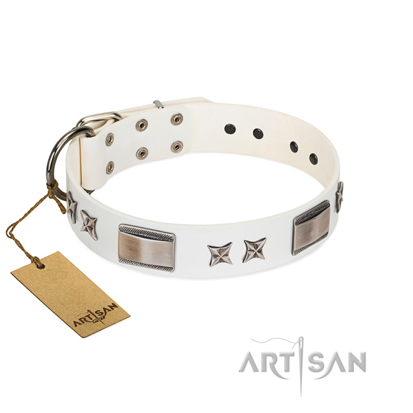 Handmade dog collar of full grain natural leather
