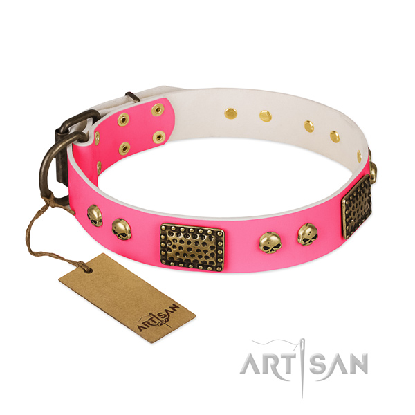 Easy wearing genuine leather dog collar for walking your dog