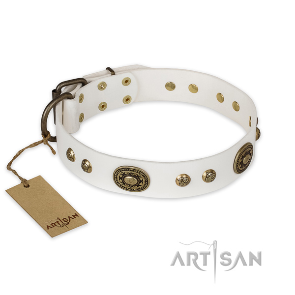 Unusual genuine leather dog collar for comfy wearing