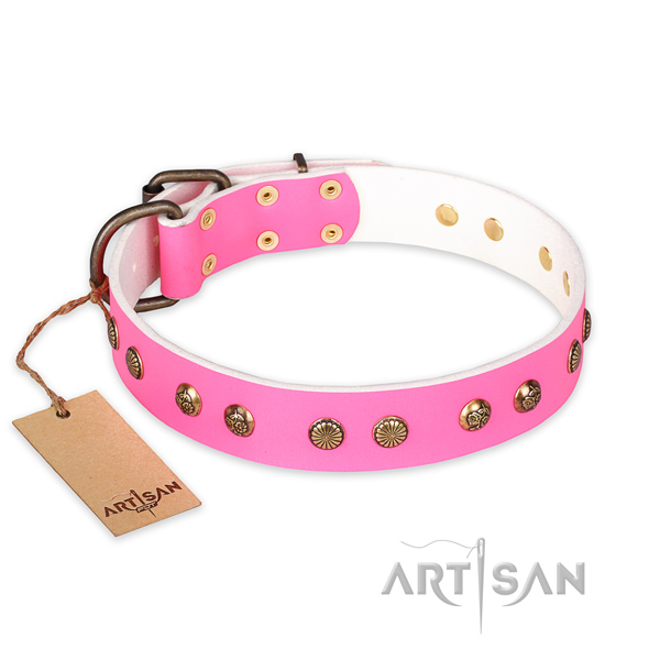 Exquisite leather dog collar with rust-proof D-ring