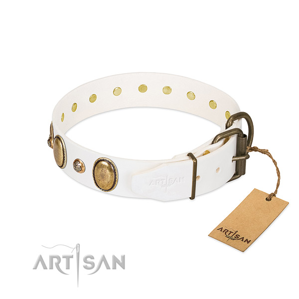 Comfy wearing full grain natural leather dog collar