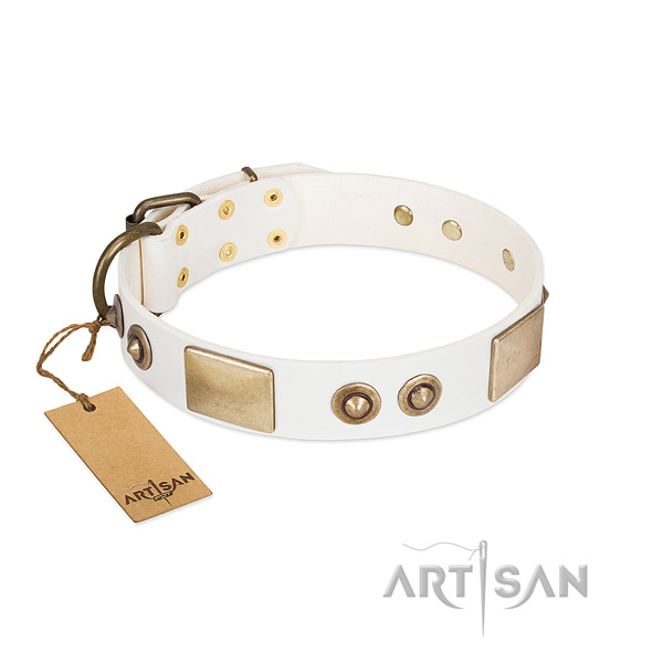 Reliable traditional buckle on full grain genuine leather dog collar for your doggie