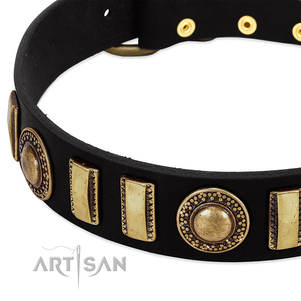 Soft to touch natural leather dog collar with rust resistant hardware