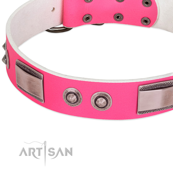 Exceptional full grain genuine leather collar with embellishments for your doggie