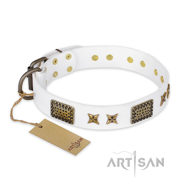 Easy wearing full grain leather dog collar with corrosion proof hardware