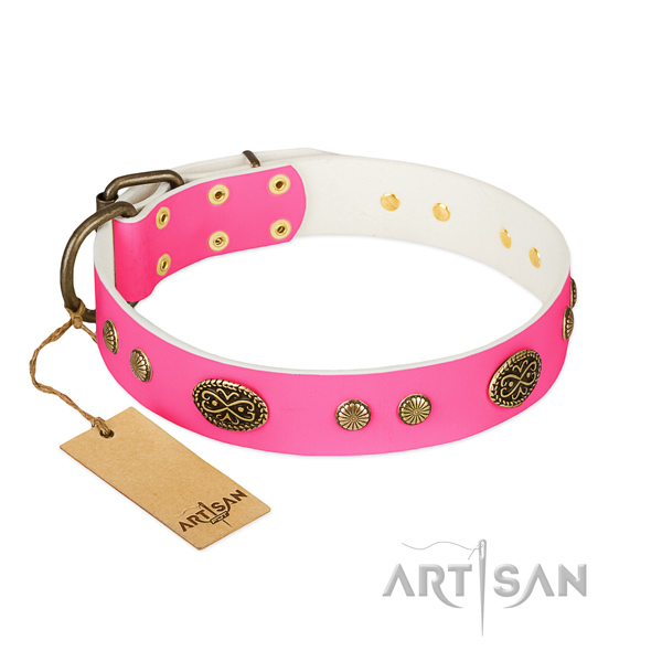 Strong D-ring on full grain genuine leather dog collar for your pet
