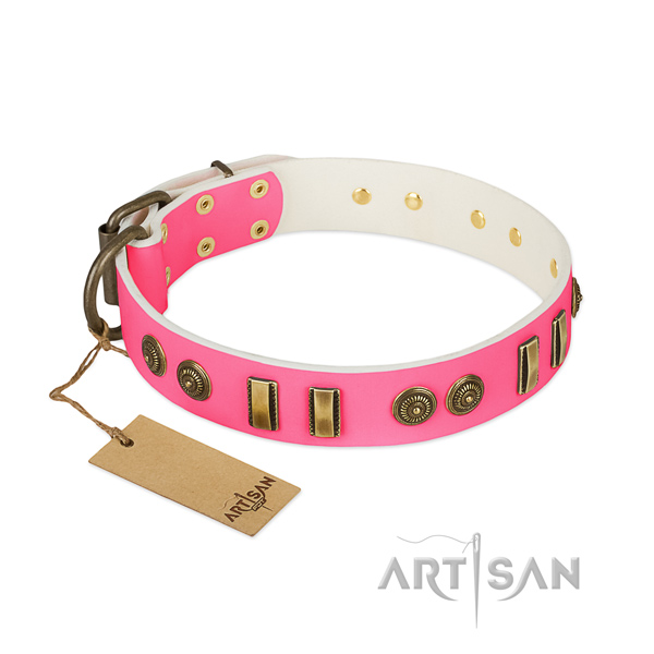 Decorated full grain leather collar for your doggie