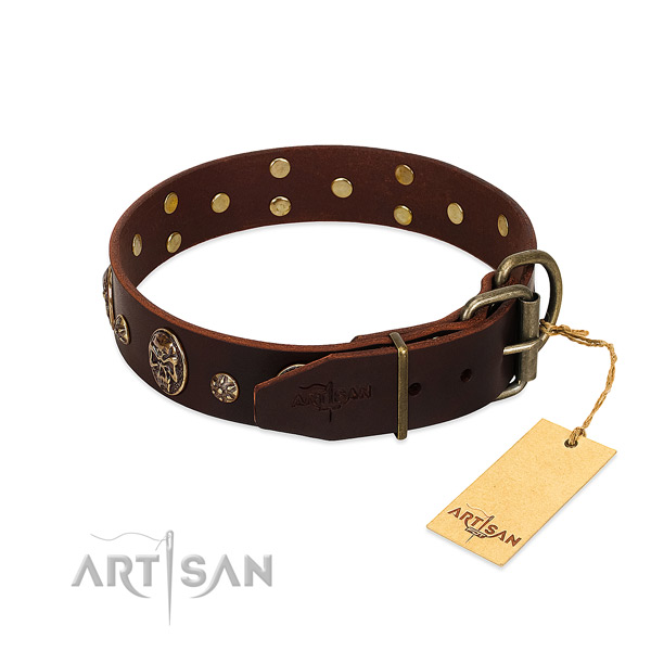 Rust resistant buckle on leather dog collar for your doggie