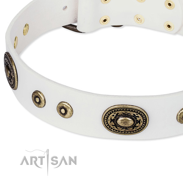 Full grain genuine leather dog collar made of soft material with studs
