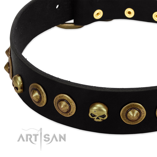 Natural leather dog collar with exquisite decorations