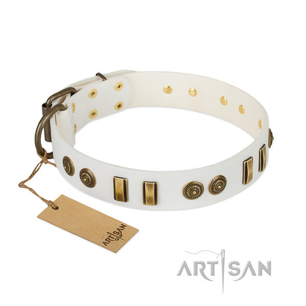 Corrosion proof hardware on full grain natural leather dog collar for your doggie