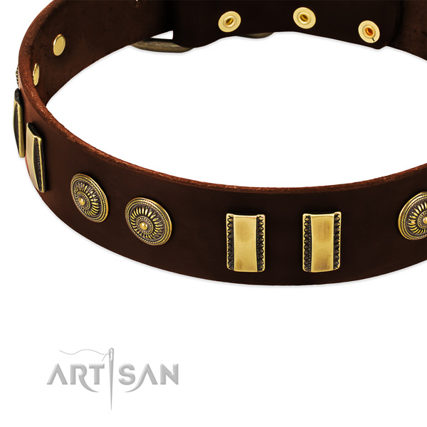Rust-proof fittings on leather dog collar for your canine