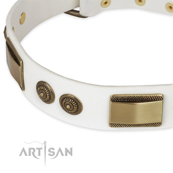 Rust-proof hardware on natural genuine leather dog collar for your canine