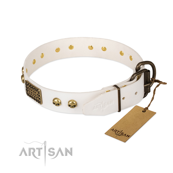 Adjustable genuine leather dog collar for walking your canine