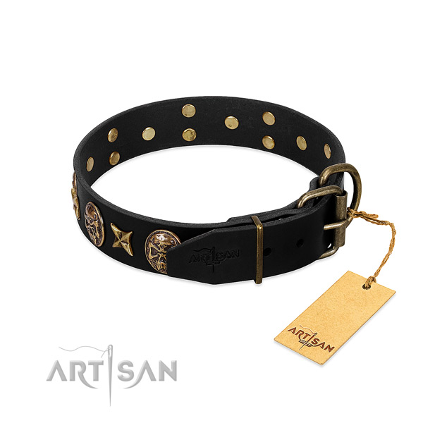 Corrosion resistant buckle on leather dog collar for your pet
