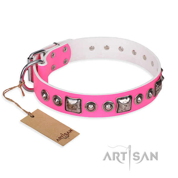 Genuine leather dog collar made of reliable material with strong fittings