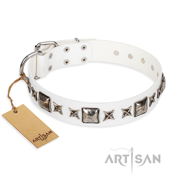 Full grain natural leather dog collar made of reliable material with corrosion resistant D-ring